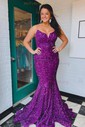 Black Mermaid V-neck Sparkly Velvet Sequin Prom Dresses