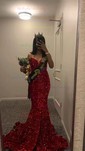 Black Mermaid V-neck Sparkly Velvet Sequin Prom Dresses
