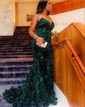 Black Mermaid V-neck Sparkly Velvet Sequin Prom Dresses