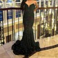 Black Mermaid V-neck Sparkly Velvet Sequin Prom Dresses