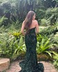 Black Mermaid V-neck Sparkly Velvet Sequin Prom Dresses