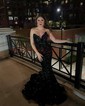 Black Mermaid V-neck Sparkly Velvet Sequin Prom Dresses