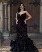 Black Mermaid V-neck Sparkly Velvet Sequin Prom Dresses