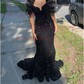 Black Mermaid V-neck Sparkly Velvet Sequin Prom Dresses