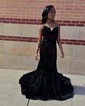 Black Mermaid V-neck Sparkly Velvet Sequin Prom Dresses