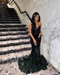 Black Mermaid V-neck Sparkly Velvet Sequin Prom Dresses