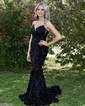 Black Mermaid V-neck Sparkly Velvet Sequin Prom Dresses