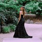 Black Mermaid V-neck Sparkly Velvet Sequin Prom Dresses