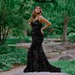 Black Mermaid V-neck Sparkly Velvet Sequin Prom Dresses