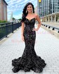 Black Mermaid V-neck Sparkly Velvet Sequin Prom Dresses