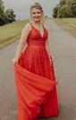 Ball Gown V-neck Tulle Prom Dresses With Appliques