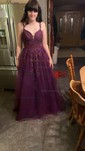 Ball Gown V-neck Tulle Prom Dresses With Appliques