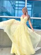 Ball Gown V-neck Tulle Prom Dresses With Appliques