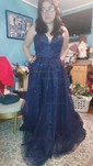 Ball Gown V-neck Tulle Prom Dresses With Appliques