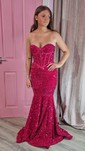 Mermaid Mermaid Strapless Sparkly Velvet Sequin Prom Dresses