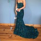 Mermaid Mermaid Strapless Sparkly Velvet Sequin Prom Dresses