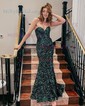 Mermaid Mermaid Strapless Sparkly Velvet Sequin Prom Dresses