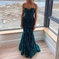 Mermaid Mermaid Strapless Sparkly Velvet Sequin Prom Dresses