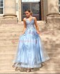 Ball Gown V-neck Tulle Prom Dresses With Appliques