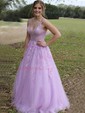Ball Gown V-neck Tulle Prom Dresses With Appliques