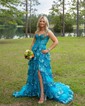 Ball Gown Off-the-shoulder Tulle Tiered Prom Dresses With Appliques