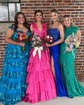Ball Gown Off-the-shoulder Tulle Tiered Prom Dresses With Appliques