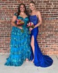 Ball Gown Off-the-shoulder Tulle Tiered Prom Dresses With Appliques