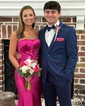 Sheath/Column Strapless Ruched Satin Prom Dresses With Bow