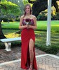 Sheath/Column Strapless Satin Corset Prom Dresses With Beading