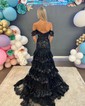 Mermaid Off-the-shoulder Sequin Tiered Prom Dresses