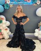 Mermaid Off-the-shoulder Sequin Tiered Prom Dresses