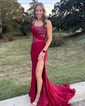 Sheath/Column One Shoulder Jersey Corset Prom Dresses With Beading