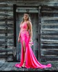 Sheath/Column V-neck Stretch Crepe Prom Dresses With Appliques