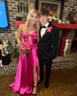 A-line Strapless Satin Cut Out Prom Dresses With Ruched