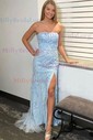 Sheath/Column Strapless Lace Tulle Prom Dresses With Appliques