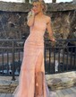 Sheath/Column Strapless Lace Tulle Prom Dresses With Appliques