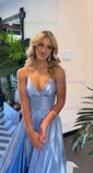 A-line V-neck Glitter Prom Dresses With Ruched