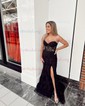 Sheath/Column Strapless Tulle Corset Prom Dresses With Appliques