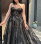 A-line One Shoulder Tulle 3D Floral Prom Dresses With Ruched