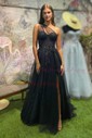 A-line One Shoulder Tulle 3D Floral Prom Dresses With Ruched