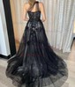 A-line One Shoulder Tulle 3D Floral Prom Dresses With Ruched