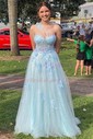 A-line One Shoulder Tulle 3D Floral Prom Dresses With Ruched