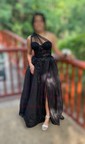 A-line One Shoulder Tulle 3D Floral Prom Dresses With Ruched
