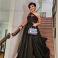 A-line One Shoulder Tulle 3D Floral Prom Dresses With Ruched