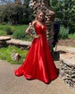 Ball Gown V-neck Satin Prom Dresses With Split