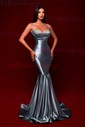 Mermaid V-neck Ruched Satin Prom Dresses With Beading