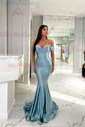 Mermaid V-neck Ruched Satin Prom Dresses With Beading