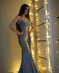 Mermaid V-neck Ruched Satin Prom Dresses With Beading