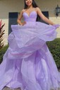 Princess V-neck Tulle Ruffle Prom Dresses