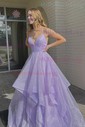 Princess V-neck Tulle Ruffle Prom Dresses